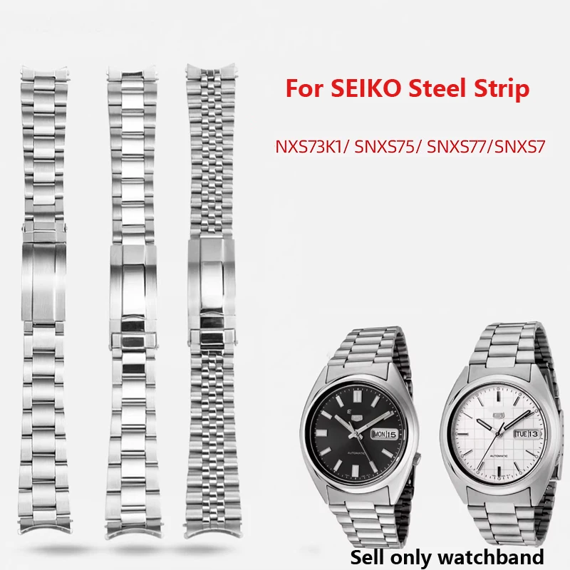 Stainless steel watch strap for Seiko No. 5 watch Sxns80 Snxs79 Snxs79k Snxs77 Snxs73 series arc mouth metal watchband 19mm
