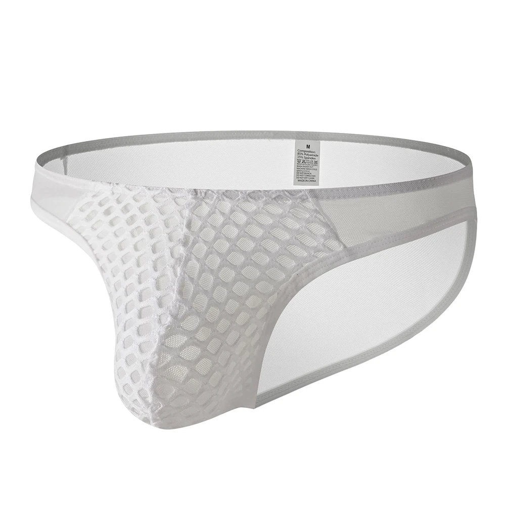 Men Mesh Fishing Net Pouch Briefs Underwear Sheer Seductive Underpants Lingerie  Thin Sexy Quick Drying Panties Underpants