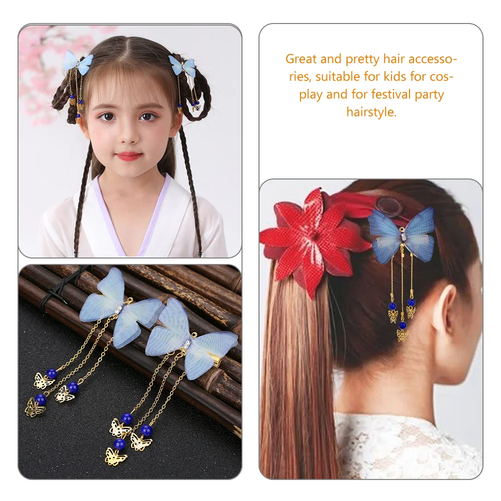 

1 Pair Butterflies Tassel Clips Hanfu Barrette Hair Accessories For Cosplay Festival Party Thick Hair Decor Chinese