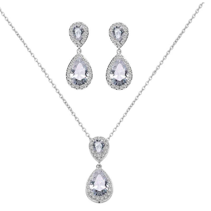 ZAKOL Big Water AAA Cz Zirconia Stone Drop Earrings Necklace Sets for Women Engagement Party Jewelry Gift FSSP263