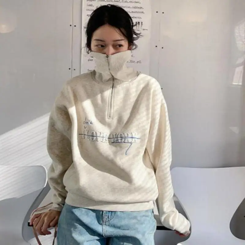

Женская толстовка с капюшоном и воротником-стойкой, утепленная флисом, с 3D-вышивкой букв, для весенней моды, коллекция Early Spring Original