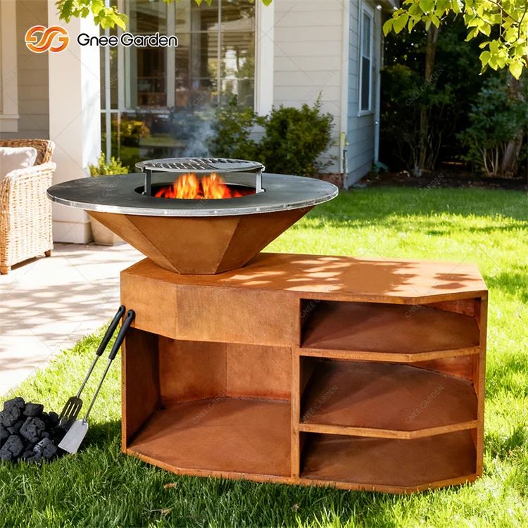 Hot Sale Factory Direct Supply Customization Modern Corten Steel Powder Coated BBQ Grill with Trolley Outdoor