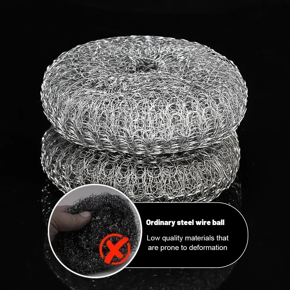 Steel Wire Ball Pot Brush Kitchen Pan Dishes Cleaning Brush Long Handle Metal Wool Scourer Strong Decontamination Cleaning Brush