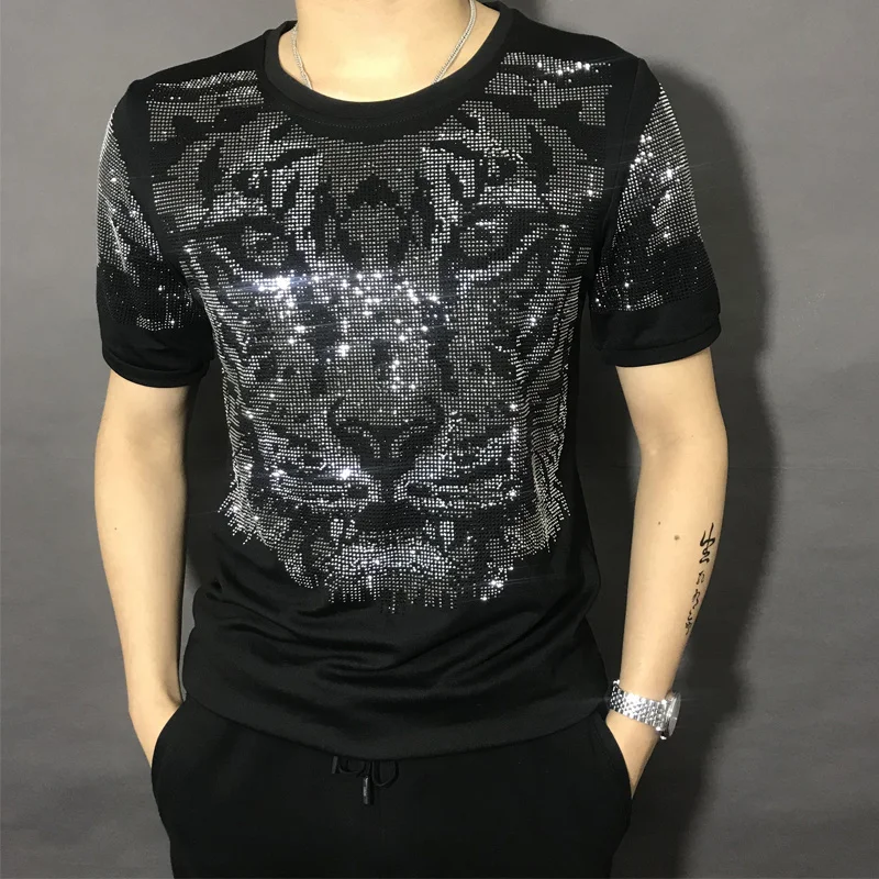 High Quality Summer Slim Fit T-Shirts Tee Shirt Homme Diamond Tassel Social Club Outfits T Shirt Men Short Sleeve Streetwear Men