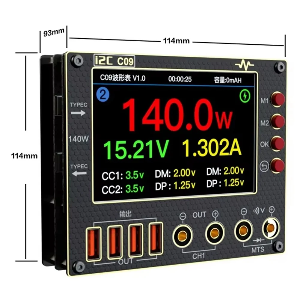 

ABVJ-I2C C09 Waveform Ammeter 0-40V Input Dual Channel Voltage Current Tester 4 Inch Fast Diode Scaning Measurement Tester