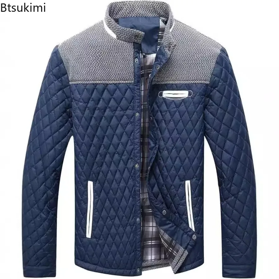 Men's Cotton-padded Clothes Jackets Casual Bomber Coat High Quality Diamond Quilted Puffer Down Lightweight Casual Button Down