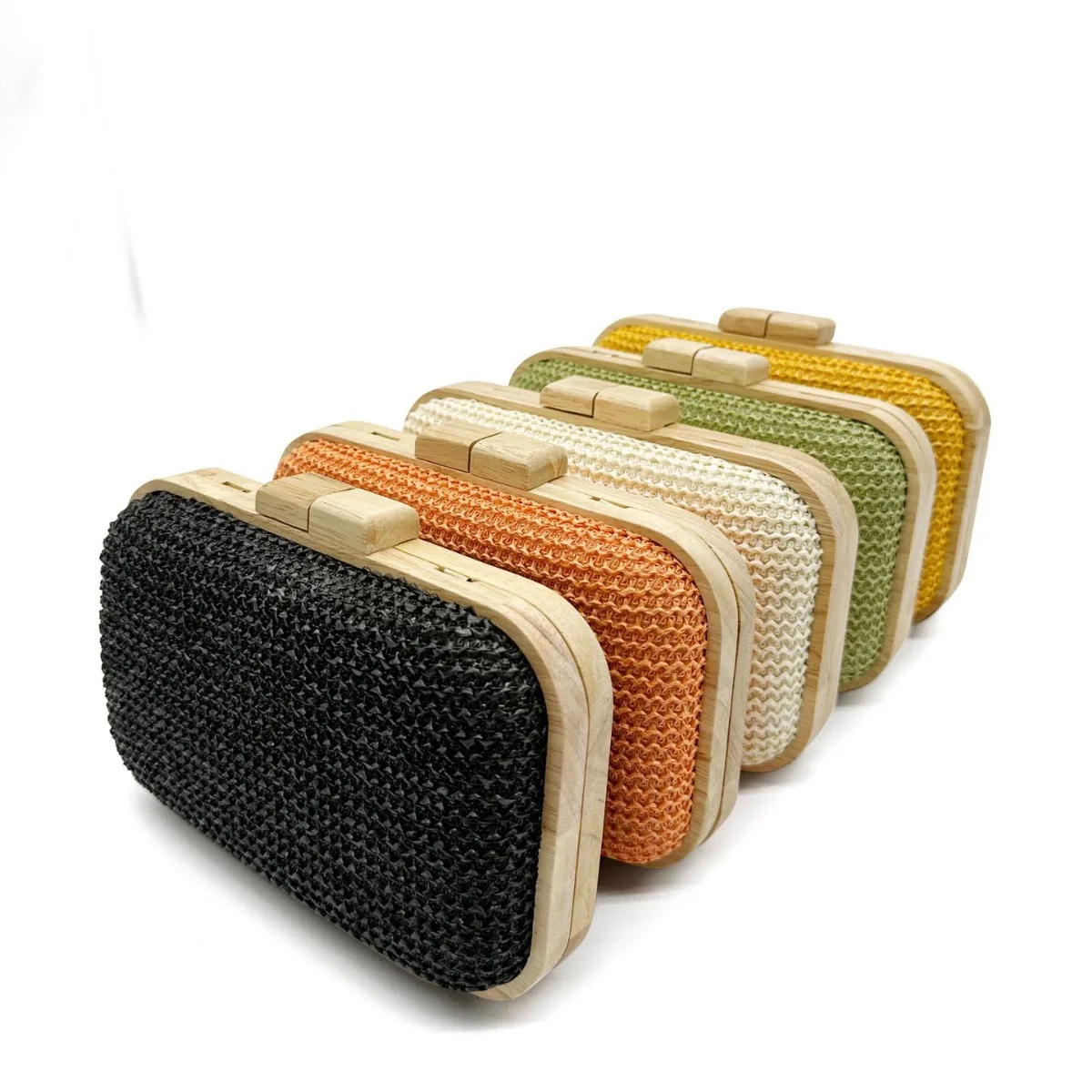 Mode Stroh Clutch Tasche für Frauen Holzclip quadratische Party Geldbörsen lässig weben Sommer Strand tasche Süßigkeiten Farbe Abend taschen 2024