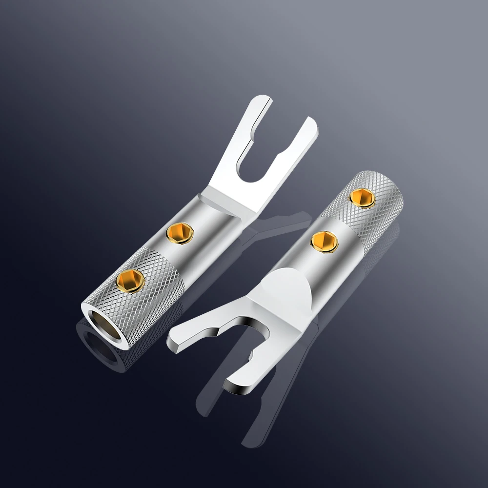 

Viborg VS702 VS702R VS702G VS702S Pure Red Copper Rhodium Plated Spade Fork Plug HIFI Speaker Cable Spade Connector Top