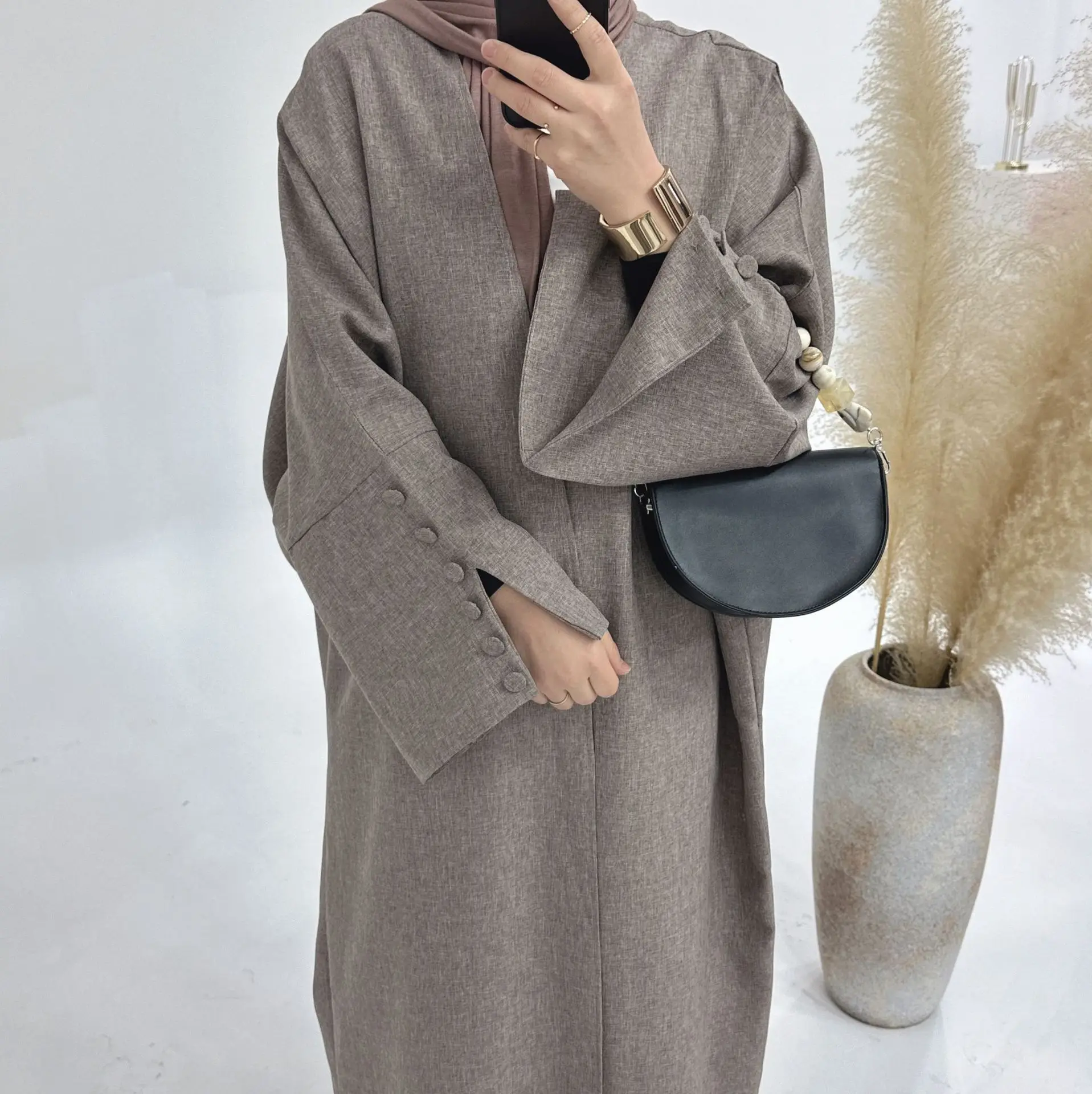 2024 New Muslim Open Abaya for Women Elegant Female Modest Cardigan Coat Casual Loose Abayas Islam Clothing Long Robe