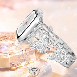For Apple Watch Band 44mm 40 41 38mm Bling Butterly Metal Bracelet For iWatch Series 9 8 7 6 5 4 3 SE 42mm 45mm Ultra 2 1 49mm