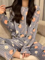 Adorable Sweet Coral Fce Thiened Autumn Winter Spwear Women's Casual Home Clothes Set Long Pants Comfortable Leisure ...