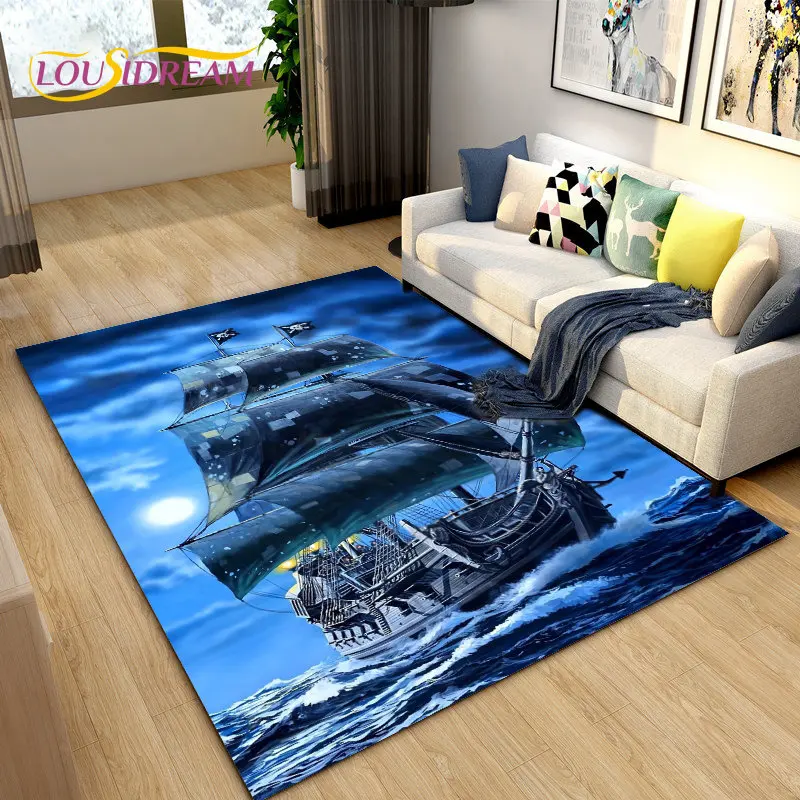 3D A Pirate Boat,Barque,Boat Area Rug Large,Carpets Rug for Living Bedroom Sofa Doormat Decoration,Kids Play Non-slip Floor Mat