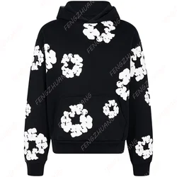 Denim Tears Hoodie Oversized Fashion Cotton Wreath Printed Hoodie Unisex Loose Casual Harajuku Pullover Sportwear Streetwear