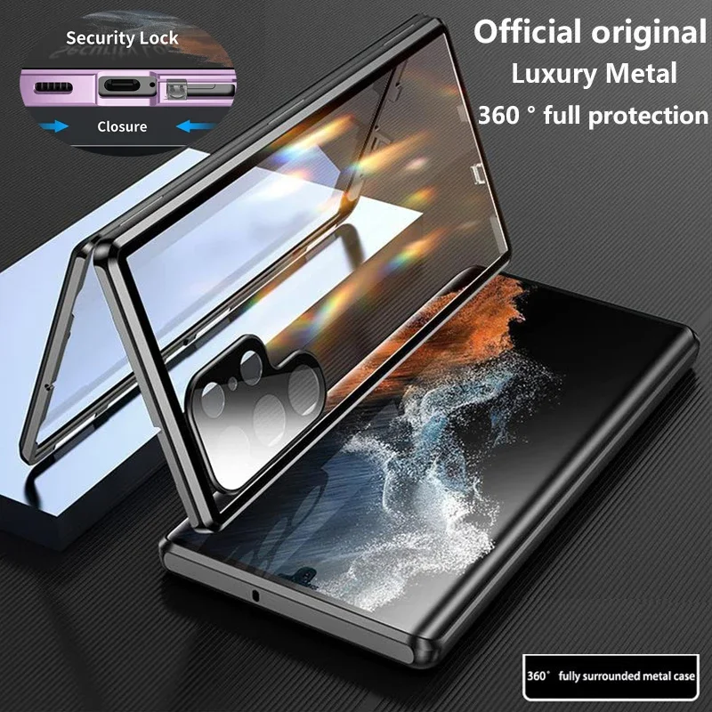 

Metal Magnetic Double Sided Glass Phone Case for Samsung Galaxy S21 S22 S23 S24 S25 Plus Ultra FE S26 Protection Cover Cases