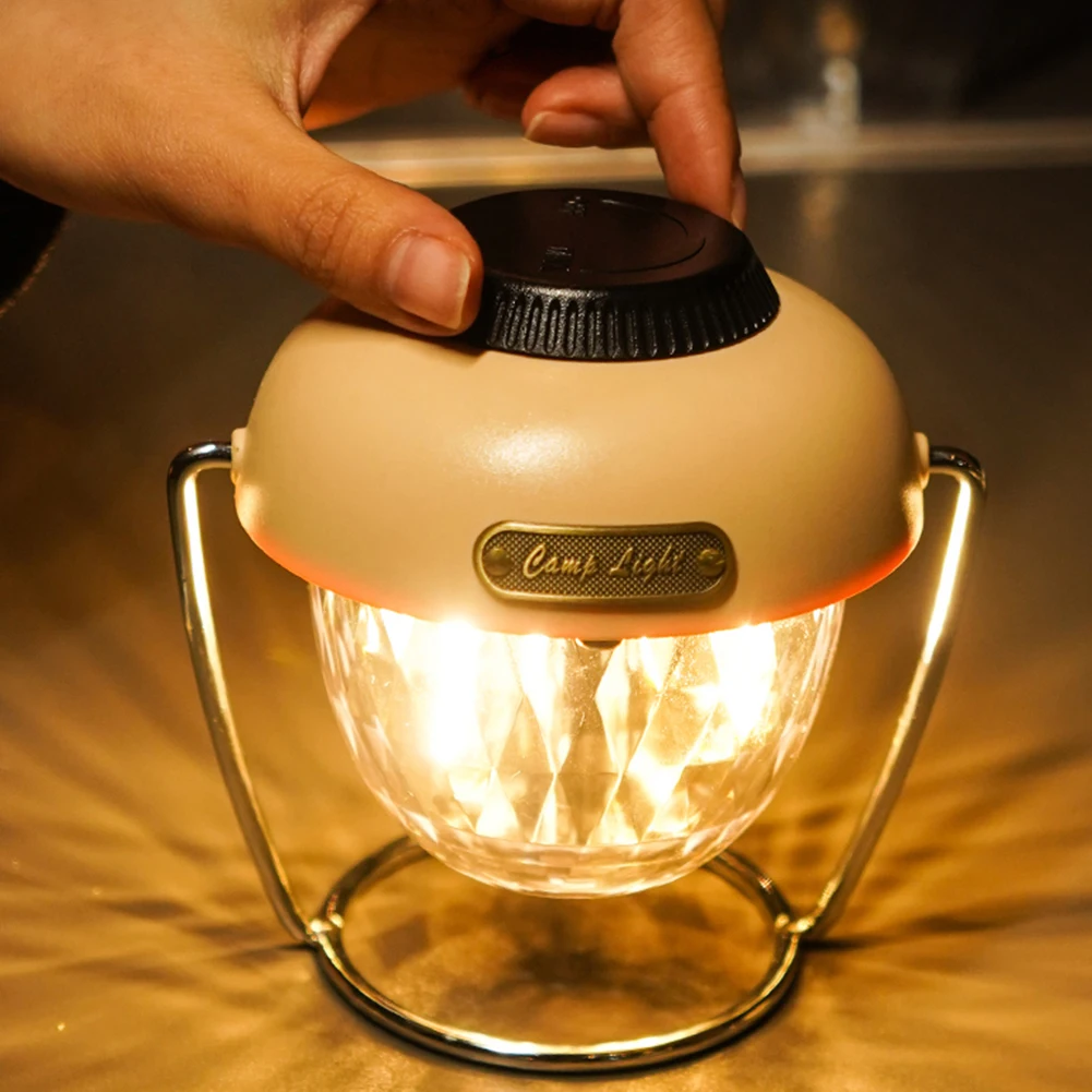 Vintage Lều Đèn LED Di Động Torch USB Loại C Đèn Cắm Trại Chống Nước Khẩn Cấp Cho Ngoài Trời Đi Bộ Đường Dài Hiên Nhà