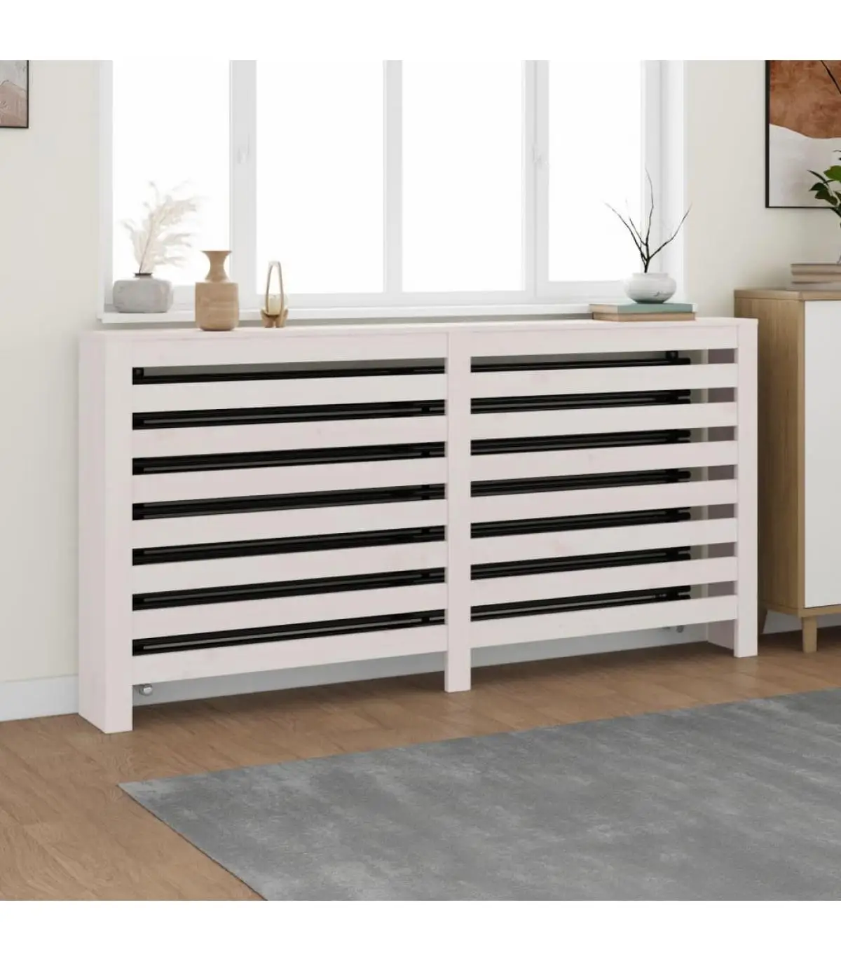 Accessories for heating radiators radiator cover solid wood pine White 169x19x84 cm