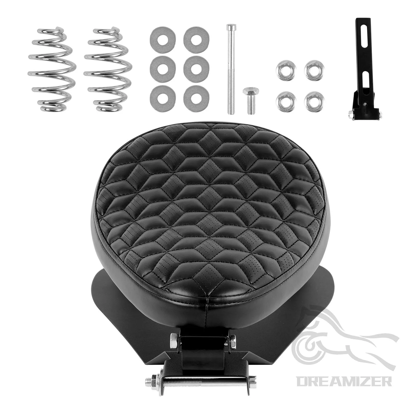 

3" Motorcycle PU Leather Solo Seat Spring Bracket Cushion For Cruiser Chopper Sportster Bobber Cafe Racer Old School