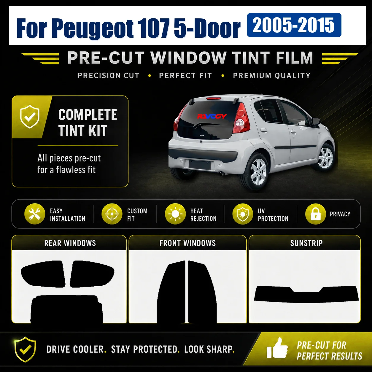 For Peugeot 107 5-Door 2005-2015 Window Tint Film Tinted Complete Window RAVOOY Heat Reject
