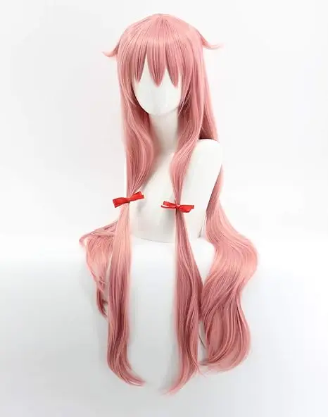 Wig Anime he Future Diary Gasai Yuno untuk Wig kostum Cosplay Pink Wig pesta rambut sintetis panjang ponytai Halloween