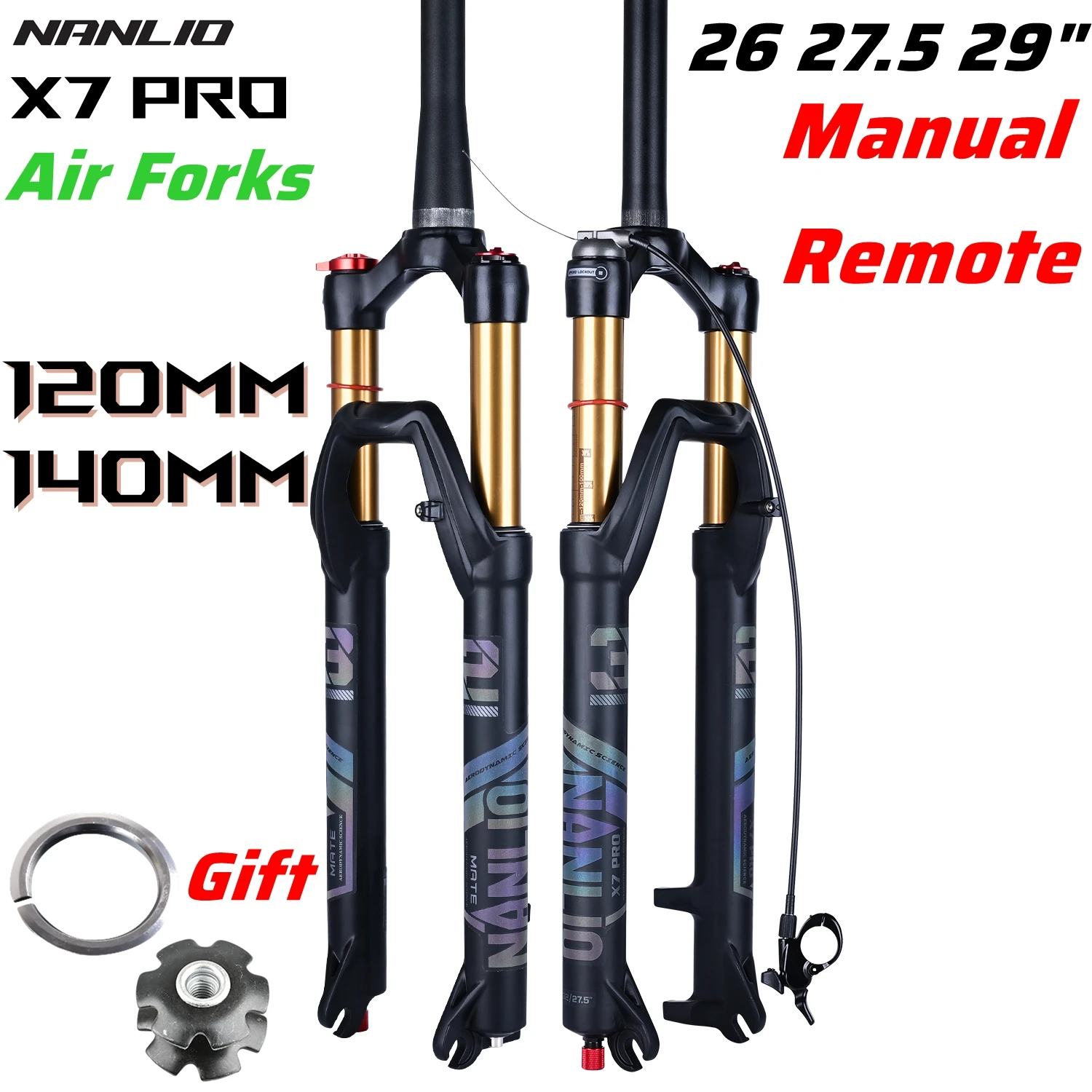 

Nanlio X7 PRO MTB Suspension Fork | 120/140mm Travel | Air Damping & Rebound Adjust | 26/27.5/29 Inch | Lightweight 1.75kg Alloy