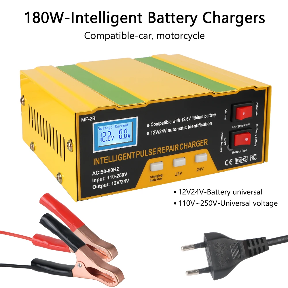 180W 12V/24V Pulse Repairing Charge Device Intelligent Car Battery Chargers Automotive Battery Trickle Maintainer