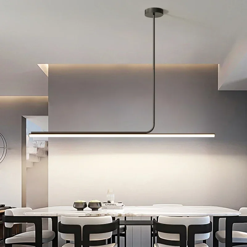 Scandinavian Pendant Light Modern Long Tube Light Dimmable Black for minimalist lighting Bedroom