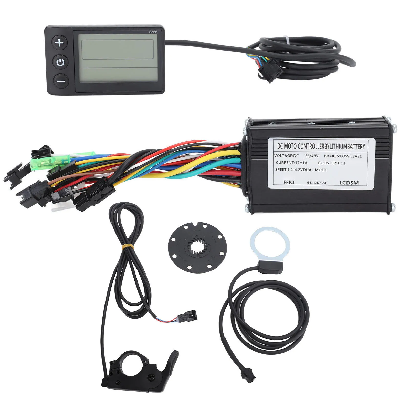 17A 3-Mode Bicycle Lithium Battery Conversion Kit with S866 LCD Display 109R Throttle FT 8C Magnetic Point for 250W-350W Motors