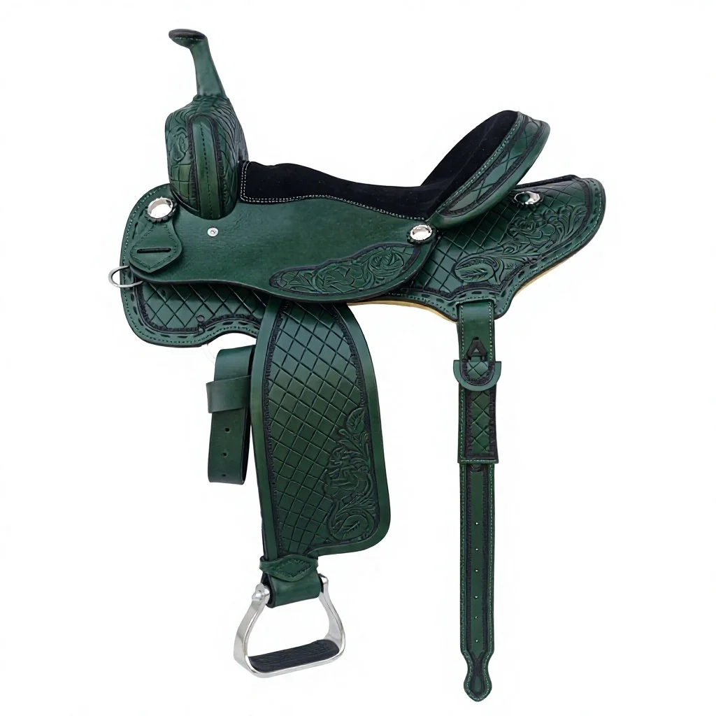 Western Horse Saddle Leather Rein Wood Water Restricting Wear Resistant Lightweight Comfortable Equestrian Riding Accessory