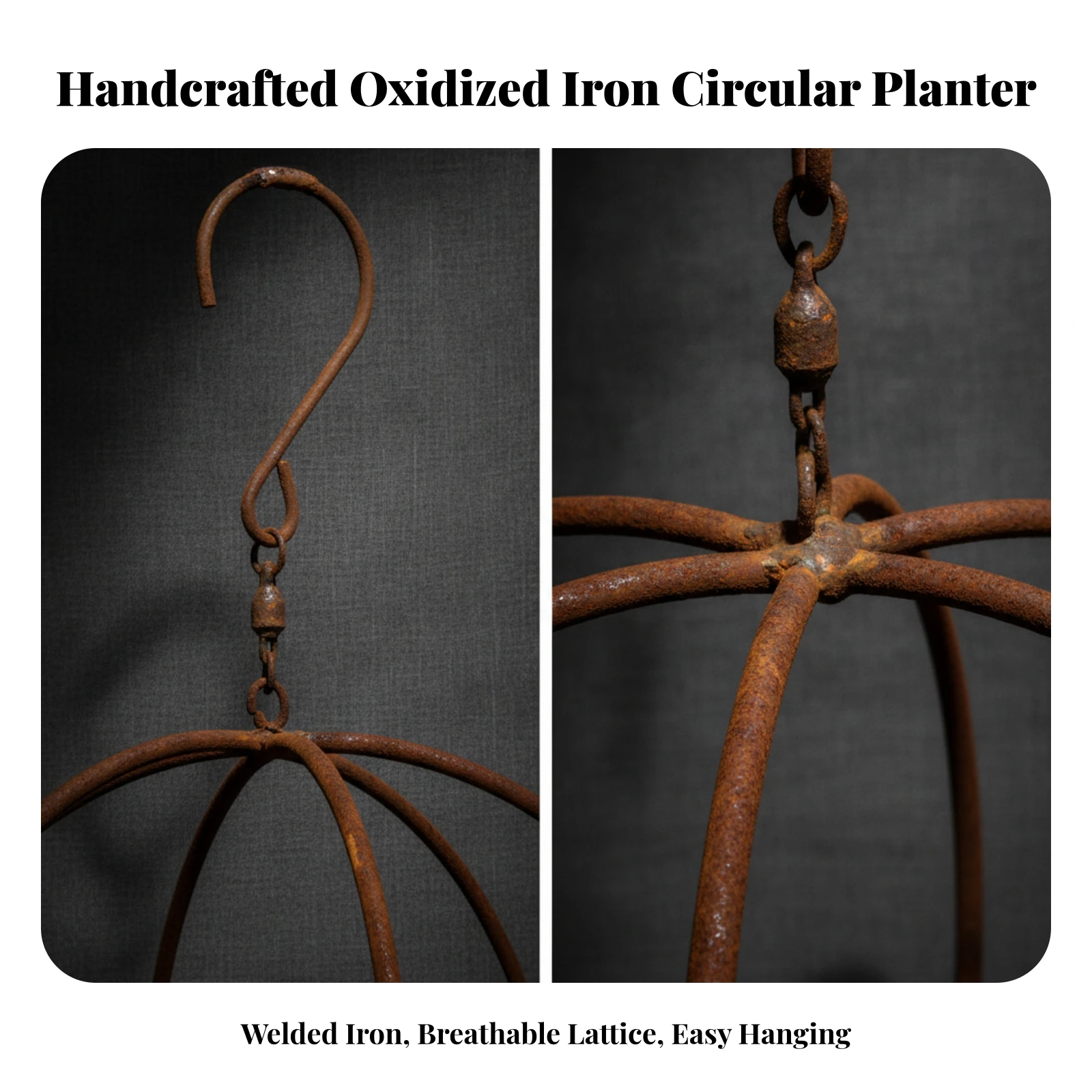 Metal Cage Planter Outdoor Geometric Hanging Planter Flower Pot Holder Iron Plant Hanger Distressed for Gardeners, Garden, Porch