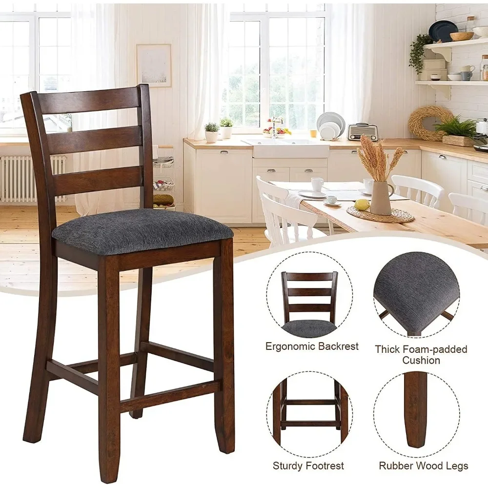 25.5”Bar Stools Counter Height Bar Stools with Back, Bar Chairs Dining Chairs with Rubberwood Legs & Fabric Cushion