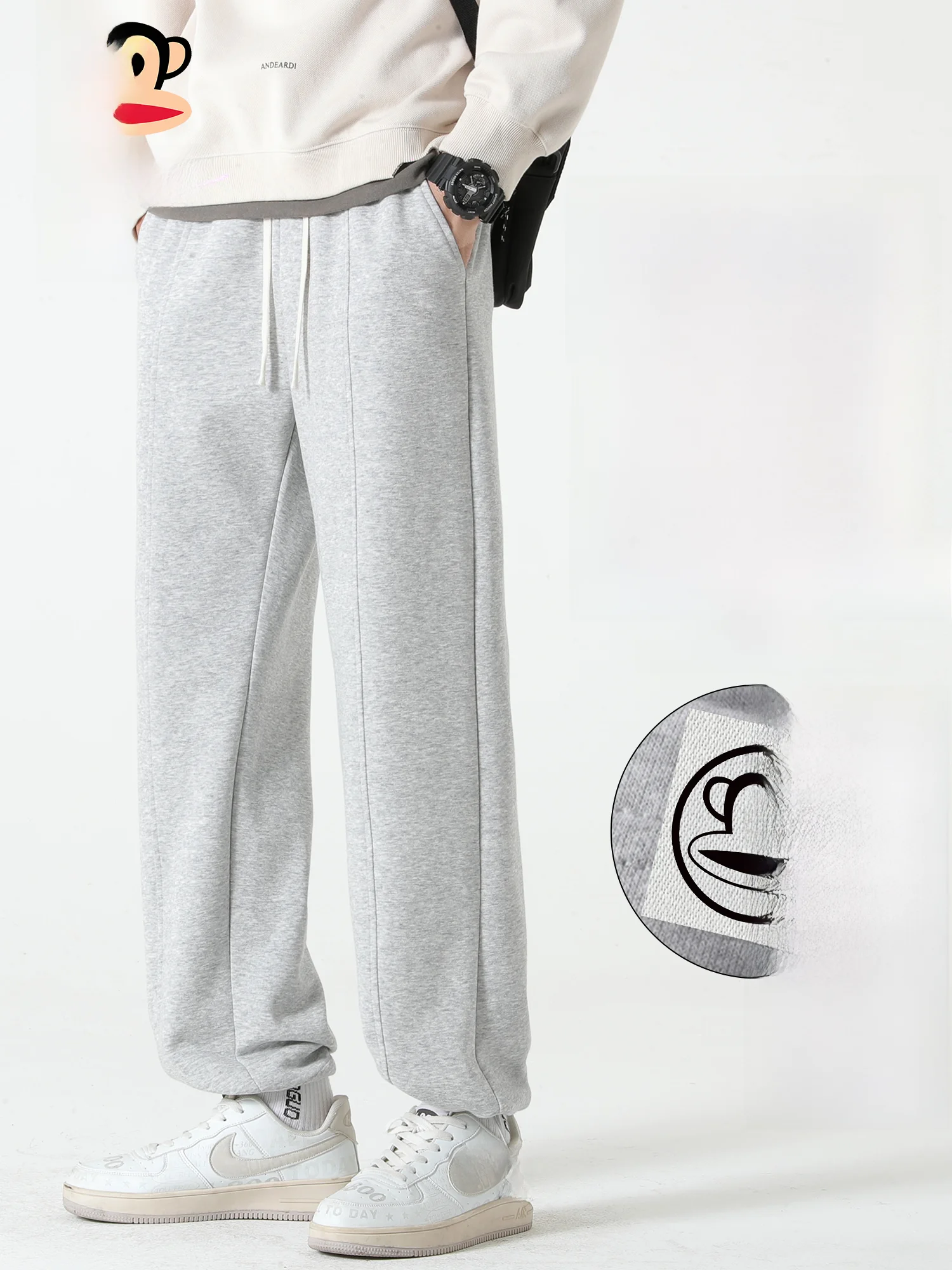 

PaulFrank Men's Spring Loose Fit Fce Lined Straight Leg Sweatpants Thiened Casual Sports Trousers Youth Faion