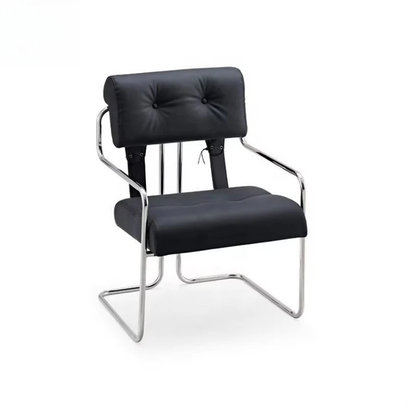 Leather sofa armchair, stainless steel lounge chair, living room office chair