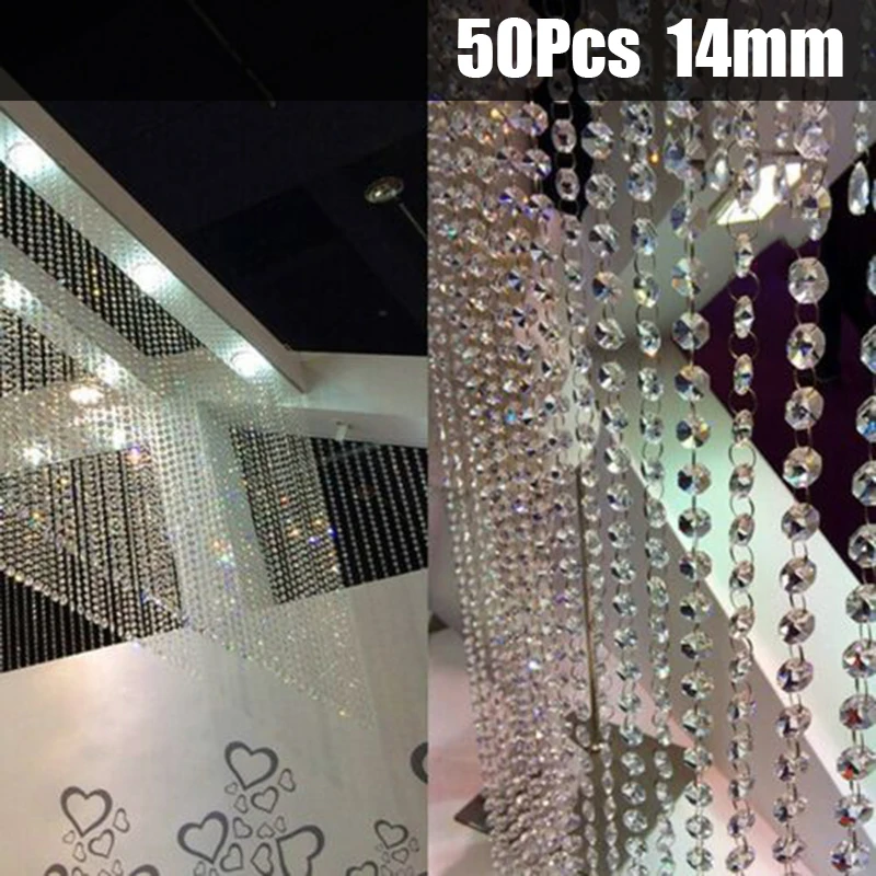 50 Pcs 14mm Octagon Cut Glass Beads for Pendant Charms in Chandelier Design with Sparkling for Curtain and Lamp Use