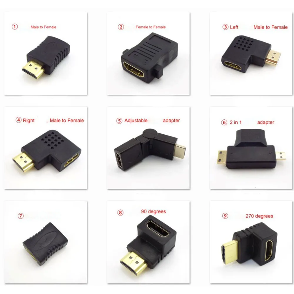 2 in 1 HDMI-compatible Connector Male to Female Converter Mini Micro Adapter Extender Cable1080P HDTV 90 180 270 360 Degree