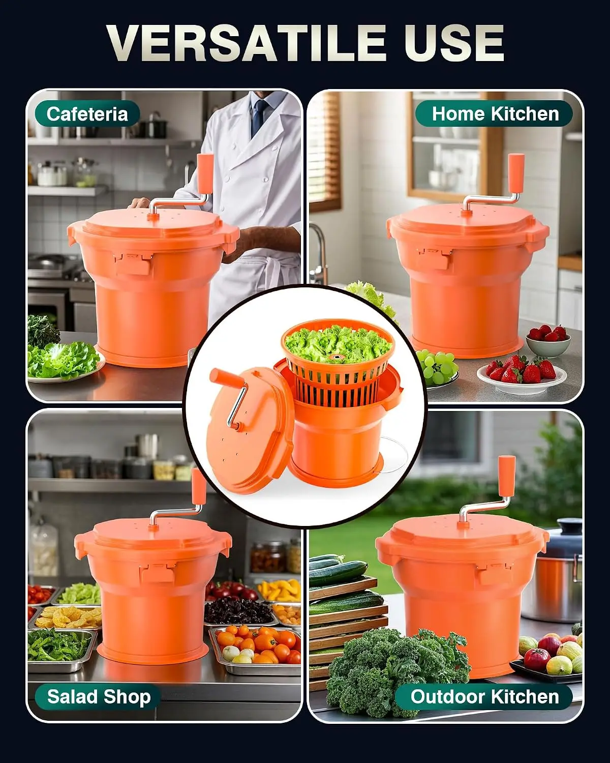 2026 New Commercial Salad Spinner 12L 25L with Silicone Anti-slip Mat and Draining Hose Manual Salad Dryer