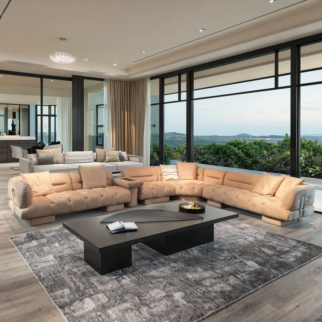 Original design curved sofa, high rebound foam solid wood corner innovative Agantara villa fabric