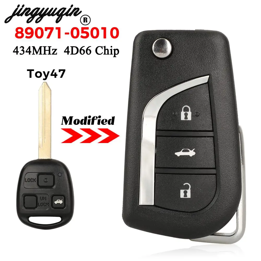 jingyuqin Upgraded 89071-05010 Flip Remote Car Key 434MHz 4D66 Chip for Toyota Yaris Avensis Corolla Carina ETC Fob TOY47 Blade