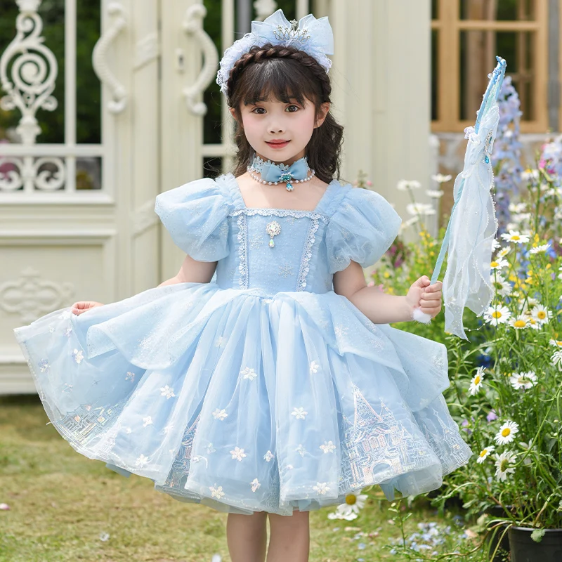 2025 Summer Girl Lolita Dress Short Sleeve Party Baby Dress Performance Dress New Brand Children's Princess Skirt