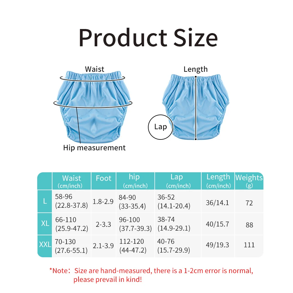 2pcs Solid Color Waterproof iaper for Adults Washable Reusable Diaper Care Pants Leak-proof Pants Waterproof Eldly Diaper Cover