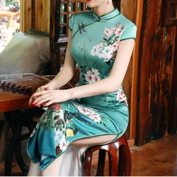 Large Size Chinese Traditional Qipaos Dress Female Sexy Slim Fit Slit Cheongsam Vintage Printed Flower Vestidos De Festa 5XL