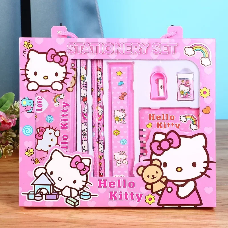Sanrio-Juego de papelería de Hello Kitty para niños, caja de regalo con patrón de dibujos animados, 14 piezas