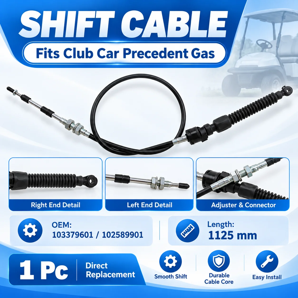 Club Car Precedent Gas Golf Cart Shift Cable, Gear Shift Cable OEM#103379601 102589901