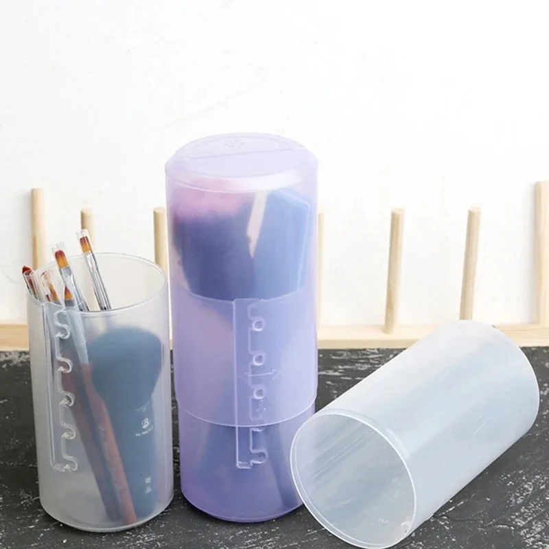 1PC Transparent Adjustable Height PVC Makeup Brush Holder Display Storage Cup Organizer With Lid Dustproof Toiletry Package Box