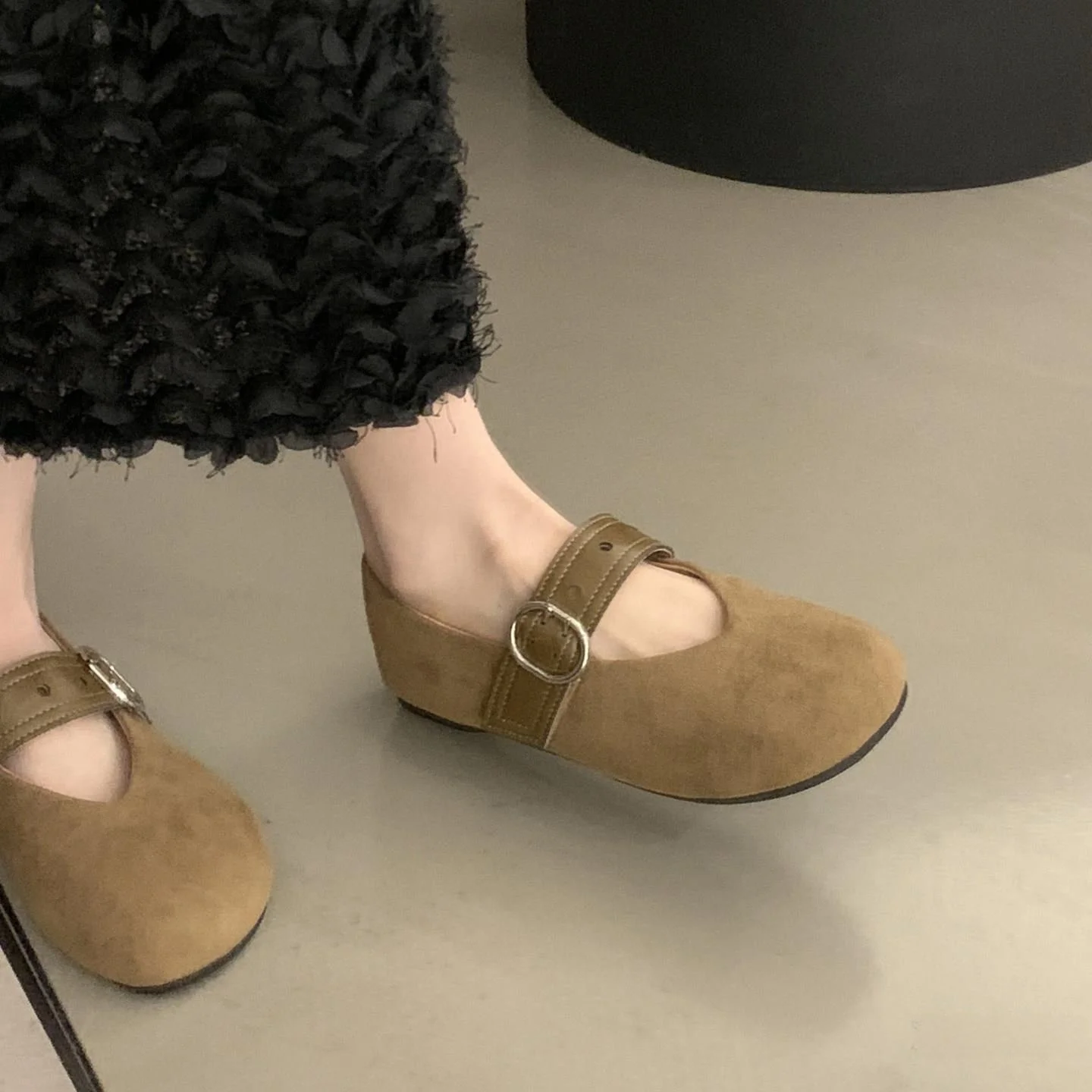 Flat Bottom  Women's Shoes Spring Summer Single Shoes Mary Janes Retro Grandma Bean Shoes Fashionable Slip-On Flats