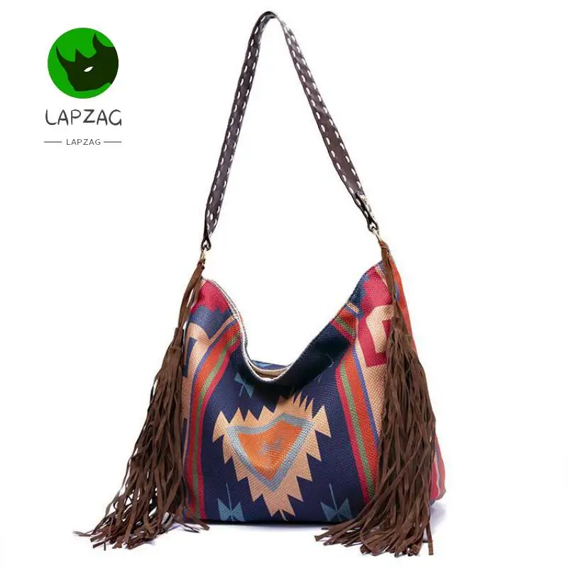 Lapzag-Sac à main en coton et lin pour femmes, style bohème, fait à la main, avec pompon, initié, National multicolore, 600