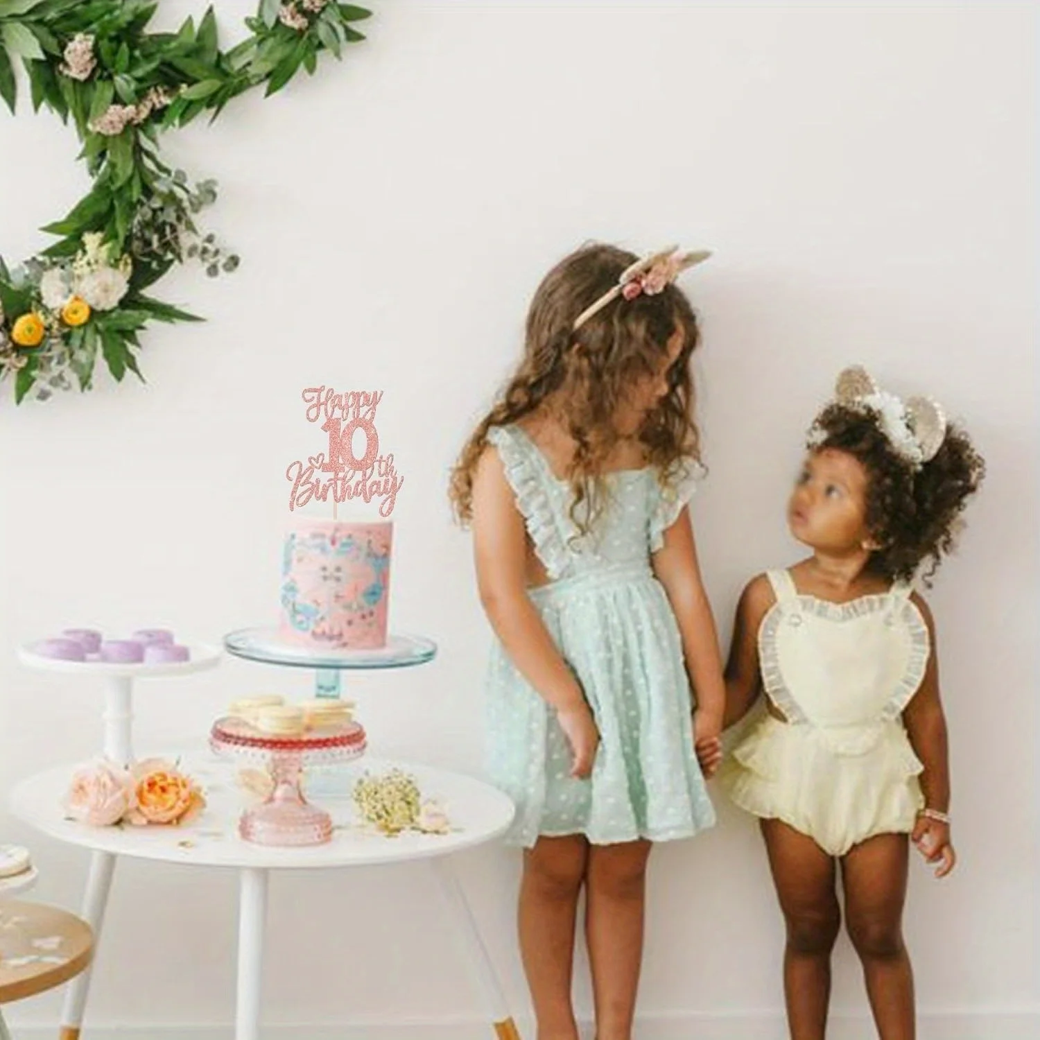 قطعة واحدة من كعكة عيد الميلاد السعيدة الذهبية الوردية المتألقة - يهتف إلى 10 سنوات عشرة مرحبا 10 كعكة الديكور - حفلة عيد ميلاد للأطفال #4