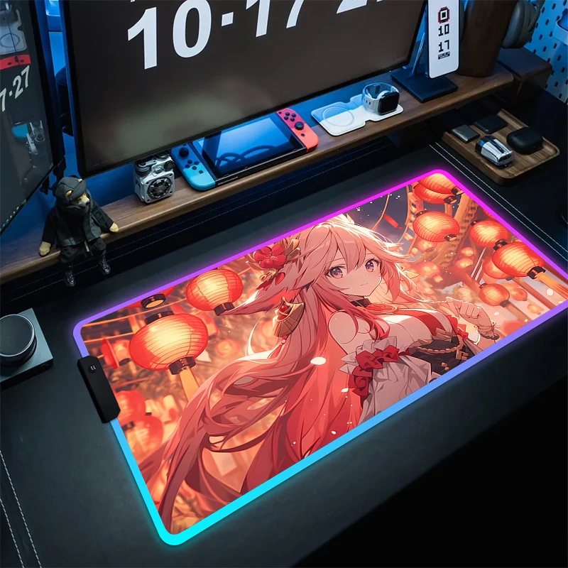 Imagem -02 - Grande Gaming Mouse Pad com Led Backlit Rgb Escritório Borracha Mousepad Gamer Teclado Pads Tapete de Impressão hd Anime Xxl