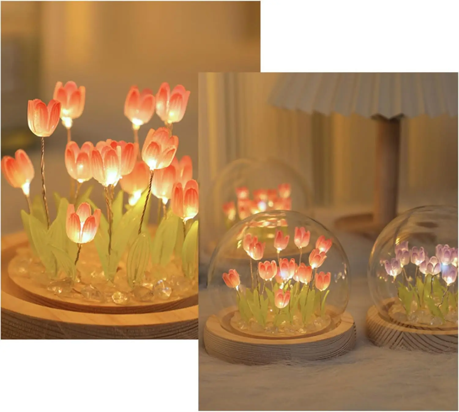 Tulip Night Light LED Decorative Light 13 LED Glass Artificial Flower Bedroom Desk Lamp, Mother's Day Birthday Gift for Mom,