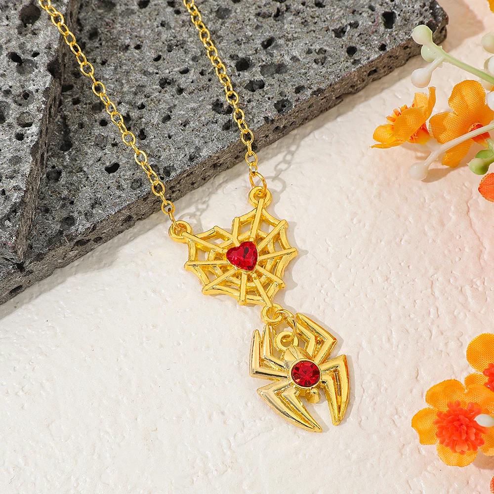 Spiderman Retro Web Heart Necklace - Creative Trend Spider Man Pendant Superhero Jewelry Personalized Accessory for Halloween view 2