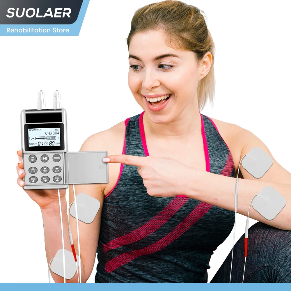 15-Mode TENS Unit & PMS Muscle Stimulator 4 Output Rechargeable Physiotherapy Pulse Electrode Machine Body Massager Relieve Pain